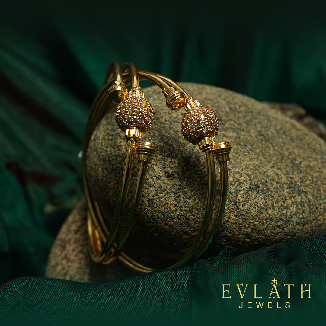 Premium-Quality Gold-Plated White Stone Bangles - Evlath Jewels